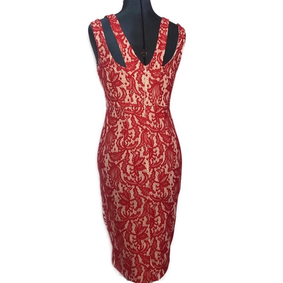 ASOS Pencil Lace Dress V-neck | Red | Size 6 - Picture 4 of 8